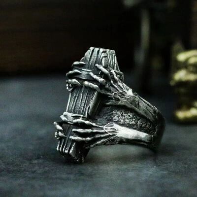 Vintage Coffin Ghost Claw Vampire Ring Devil Made Old Openin