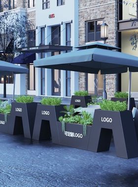 户外铁艺花箱组合围栏隔断花槽广场售楼部外摆架异形简约花盆耐用