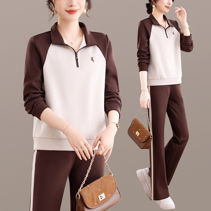 2026春季新款撞色立领休闲套装女修身显瘦两件套运动装