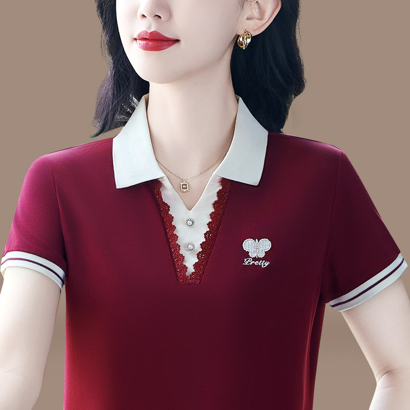 夏季短袖POLO衫女撞色刺绣