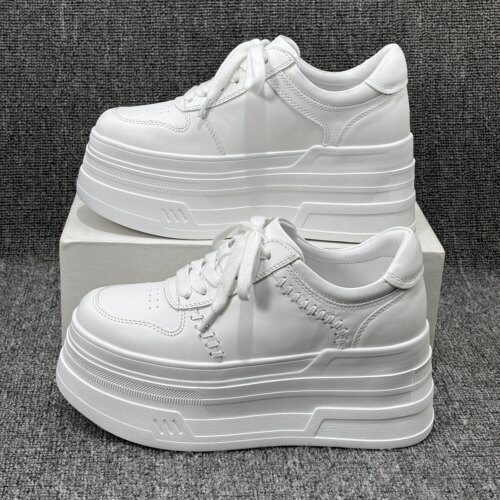 爆款欧货真皮小白鞋女2026春季新款欧洲站编织百搭增高厚底松糕鞋