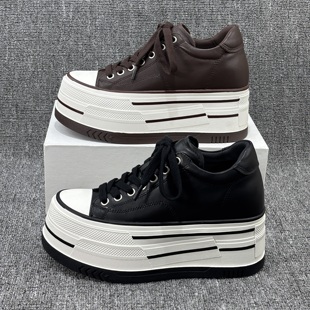 小个子真皮厚底松糕小白鞋 新款 欧货 2025秋季 欧洲站9CM内增高女鞋