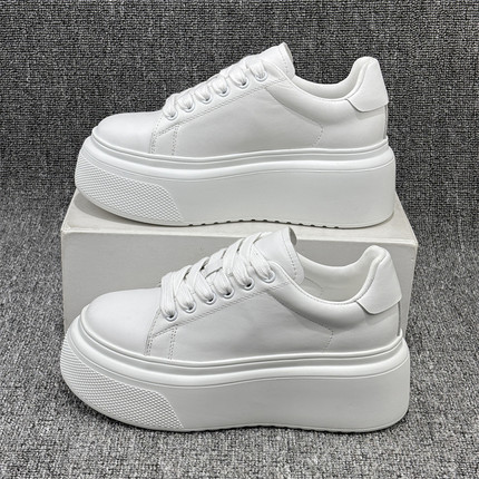 欧洲站2025新款真皮松糕鞋百搭厚底板鞋爆款增高7cm小白鞋女欧货