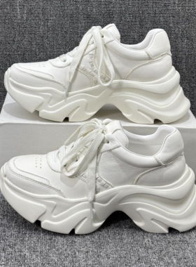 欧洲站2026新款真皮松糕厚底小白鞋欧货增高爆款白色休闲老爹鞋女