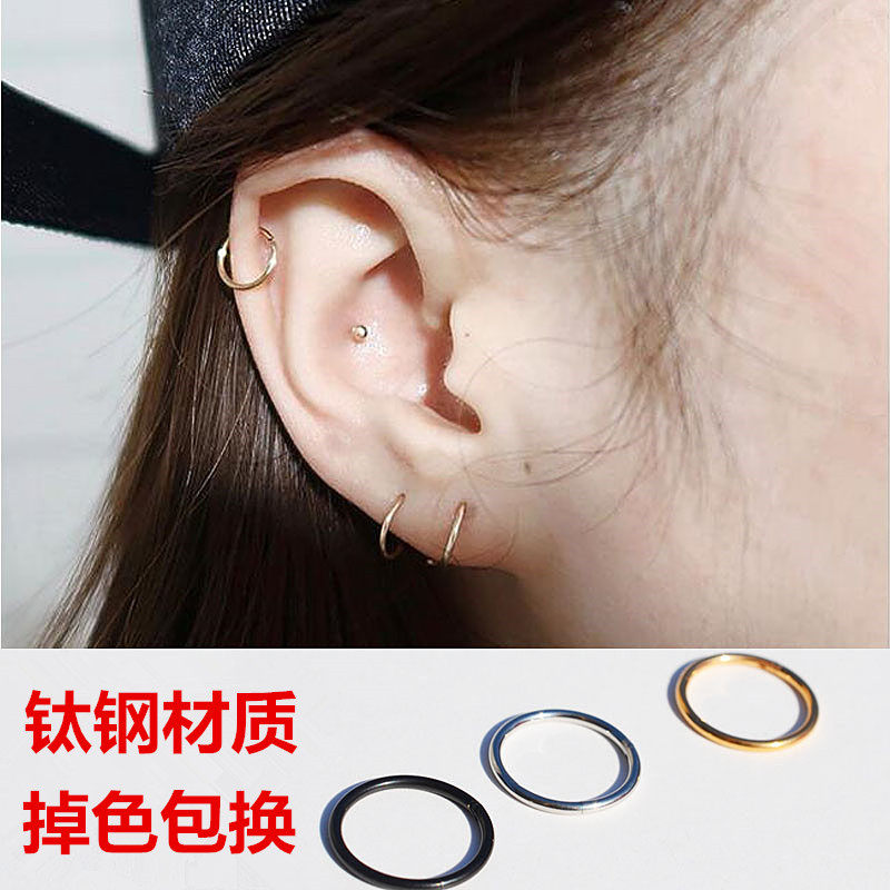纯银耳软骨黑色耳环学生