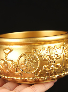 黄铜铜八福聚宝盆摆件中式