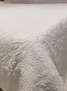 出口外贸重工刺绣微瑕尾货全棉床盖三件套双面纯棉夹棉花纯白床单