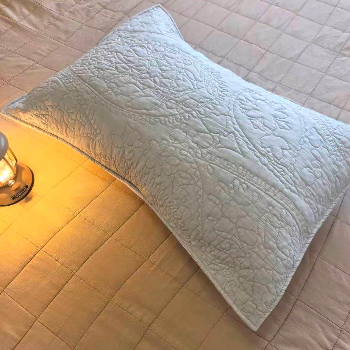 外贸尾货微瑕砂洗枕套绗缝夹棉加厚枕头套纯色欧花刺绣吸汗透气,床上用品,枕套,淘宝优惠券,粉丝福利购,淘宝优惠卷