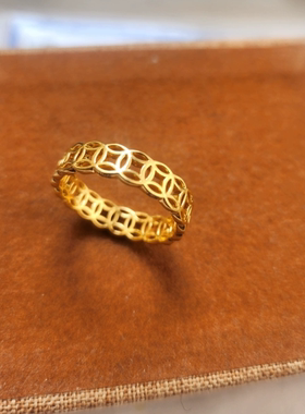 AU750彩金铜钱戒指不脱模