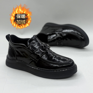 豆豆鞋男2025冬季新款真皮加绒保暖商务休闲皮鞋软底防滑高帮棉鞋