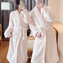 秋冬珊瑚绒情侣睡袍男法兰绒加绒加厚睡衣女保暖长毛绒晨袍家居服