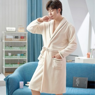2025秋冬长款珊瑚绒睡袍男法式秋冬睡衣冬季双面绒冬天法兰绒浴袍