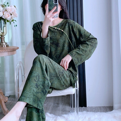 夏季棉绸睡衣女套头人造棉绵绸薄款宽松中式家居服凉感可外穿套装