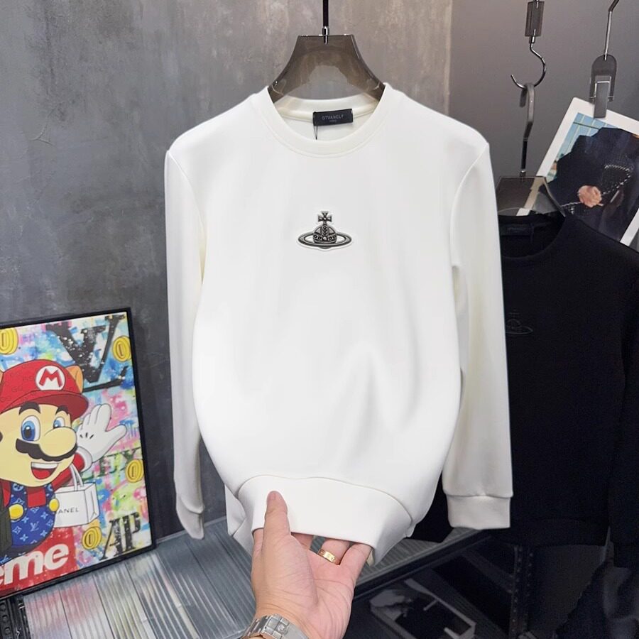 欧洲站新款欧货轻奢个性压花图案修身男士长袖加绒加厚卫衣保暖