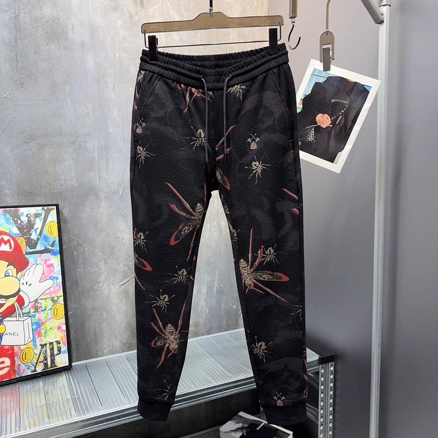 清仓断码~欧洲站秋冬新款轻奢欧货个性印花时尚男休闲裤小脚修身