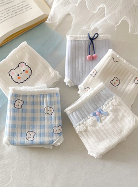 蓝色小熊内裤女纯棉裆日系卡通可爱韩版学生少女高中生三角中腰