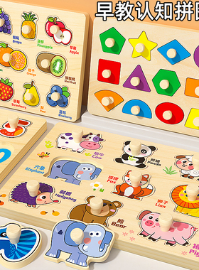 手抓板拼图蒙氏早教益智玩具嵌板儿童认知配对一岁半宝宝婴儿积木