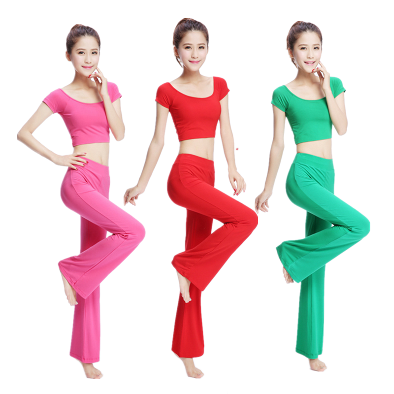 新款韩国时尚瑜伽莫代尔女性套装直筒修身包邮透气短袖性感露肚脐