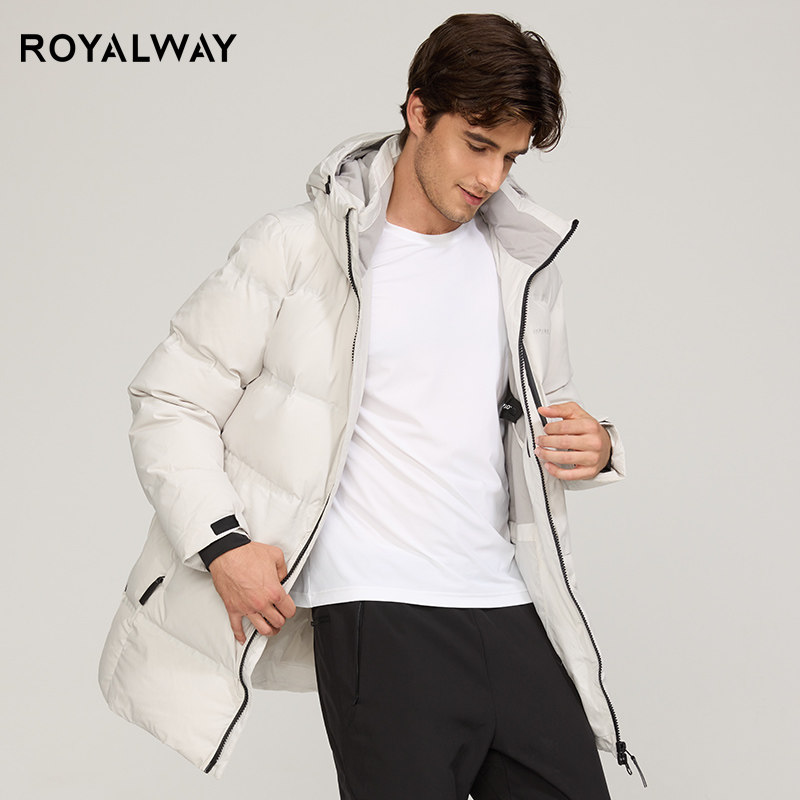 ROYALWAY美户鸭绒无缝羽绒服中长款防风防泼滑雪连帽蓄热保暖外套