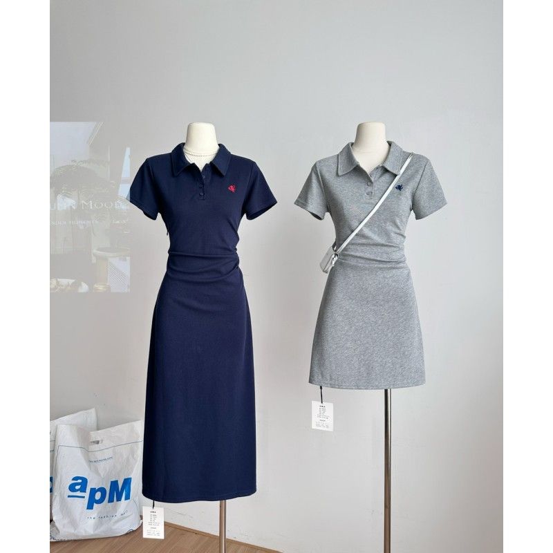 2025新款小个子刺绣短袖t恤连衣裙女夏季气质收腰显瘦包臀裙子ins