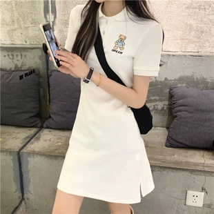 连衣裙女夏季 别致设计感收腰显瘦小个子初恋polo奶甜裙子 翻领短袖