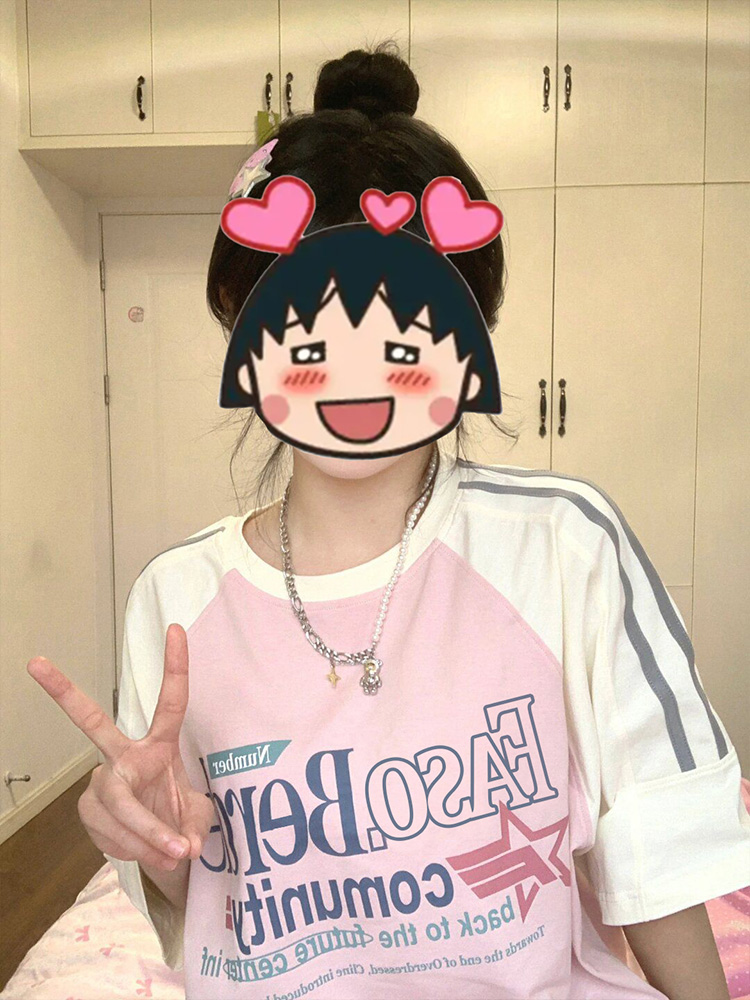 潮牌美式三条杠插肩短袖t恤