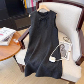 韩系小众复古毛呢背心裙2026春季 千金风洋气蝴蝶结无袖 连衣裙呢子