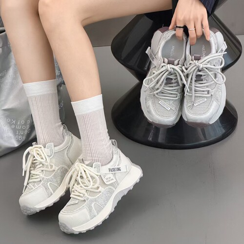 真皮透气网面运动渊博轻便老爹鞋