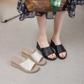 坡跟凉鞋 女露趾妈妈凉拖鞋 女松糕外穿一字拖鞋 渊博2025新款 女鞋 拖