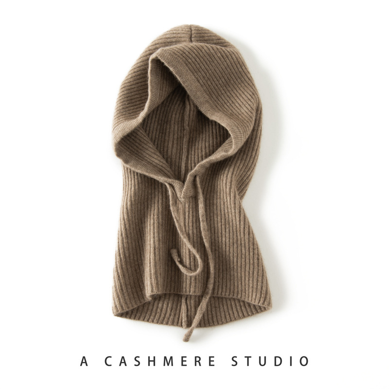 山羊绒毛线帽子围脖一体女两用加厚脖套头秋冬保暖针织护耳脖连帽