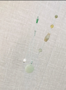 14301  汉传老和田玉八卦牌多宝项链