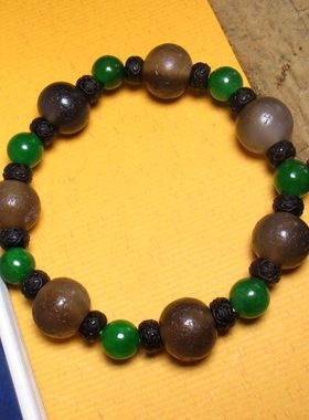 43110老糖球玛瑙圆珠翡翠珠混搭手串 古董珠宝配饰老物件保真