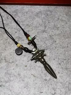 10953 藏传老利马铜普巴杵多宝项链