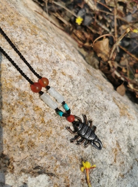 45817 藏传天铁错金蝎子老托甲多宝项链