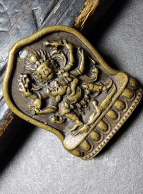 15012藏传老利马铜大威德造像平安护身牌项链挂坠 古董文玩配饰