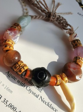 10172 藏传惹呼啦多宝手链 千年唐八棱唐球板珠宝配饰藏文玩收藏