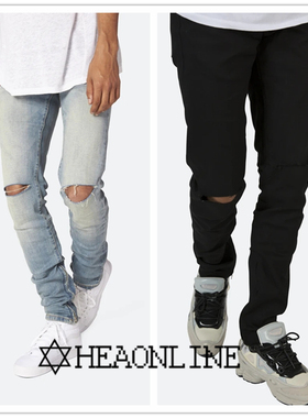 【闭店清货HEA】潮牌美国mnml黑色刀割破洞牛仔裤男修身水洗M6