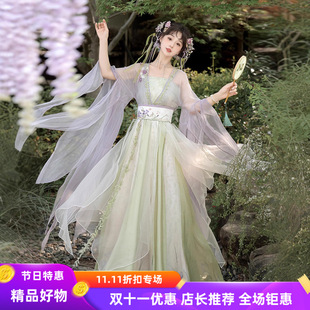 原创汉服破烂袖齐腰襦裙夏季仙气汉元素日常汉服风过鸢尾