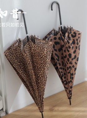经典豹纹长柄雨伞自动皮柄直杆10骨加固弯钩防风伞轻便女神