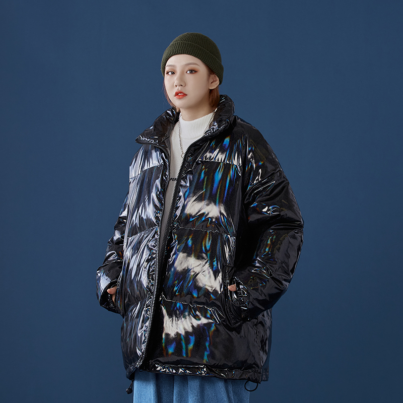 Polyester fiber in winter bright standing collar loose cotton coat