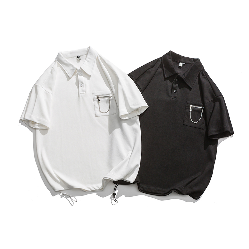 Summer Chain Pocket adornment polo shirt (100% cotton)