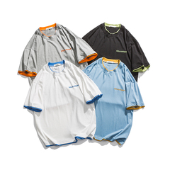 Summer contrast embroidered letter short sleeve T-shirt cotton