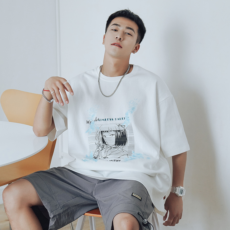 2021 summer new cartoon print round neck T-shirt (100% cotton)