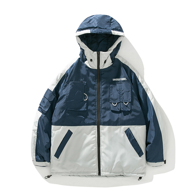 冬季連帽拼接棉服男聚酯纖維