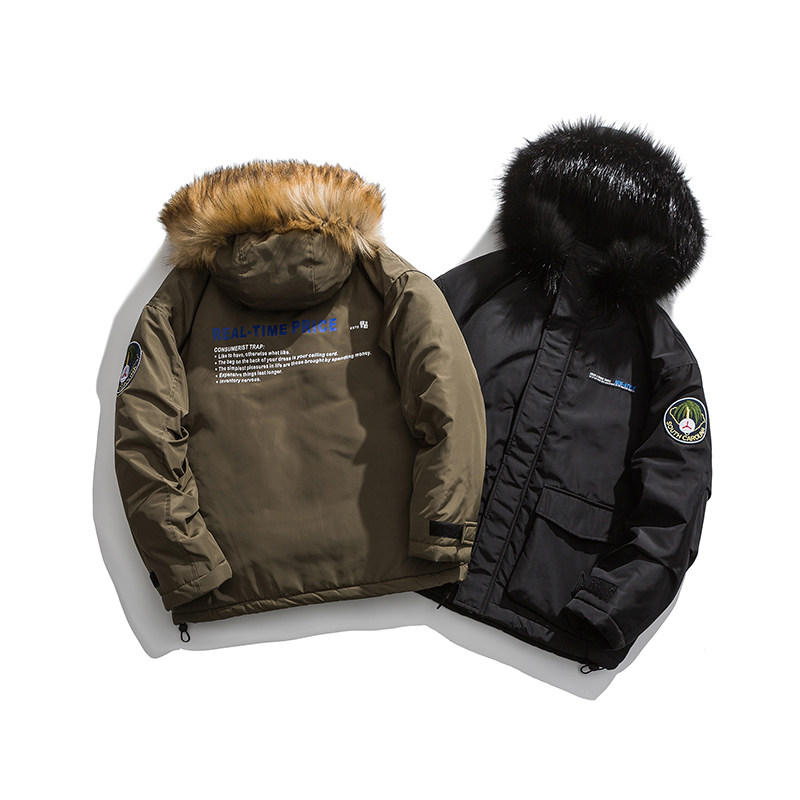 冬季休閒青少年連帽毛領外套滌輪