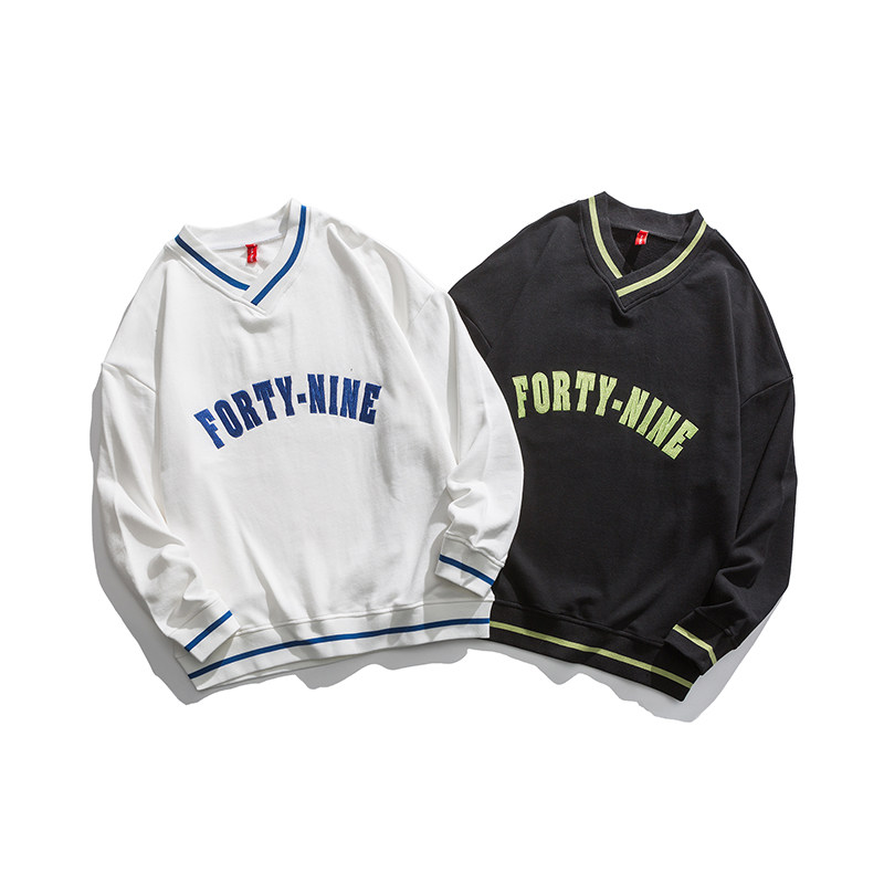 春季撞色字母刺繡領衛衣棉