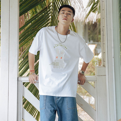 Summer rabbit print round neck short sleeve T-shirt for men (100% cotton)