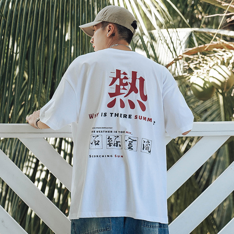 夏季文字印花短袖T恤   (100%棉)