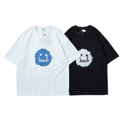 Summer creative smiley face print short sleeve T-shirt (100% cotton)