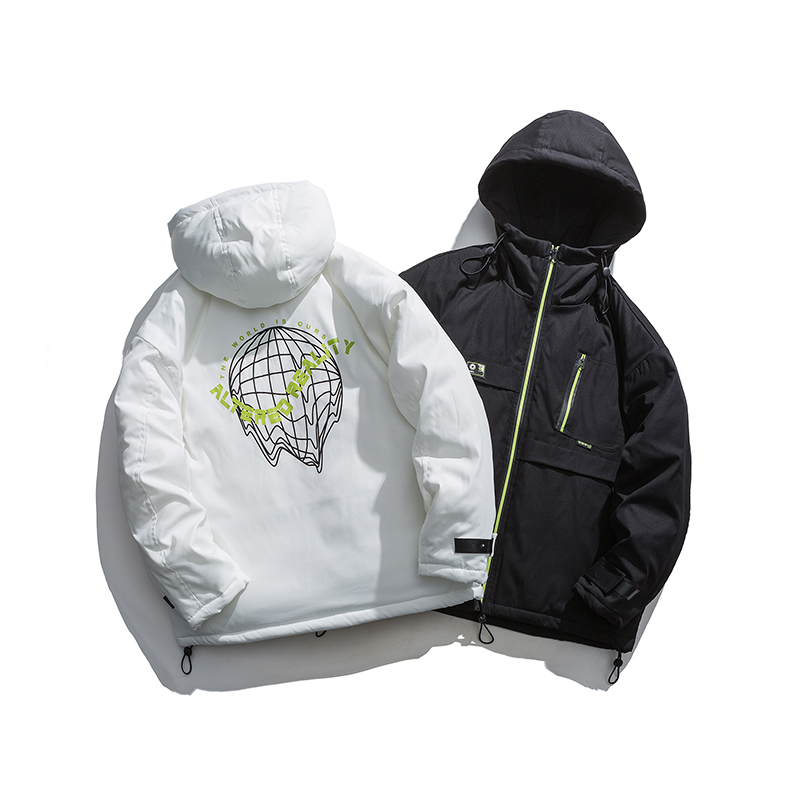 冬季新品背後印花棉服聚酯纖維